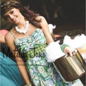 Matilda Jane women’s dress medium mini Floral Green Blue spaghetti strap rare